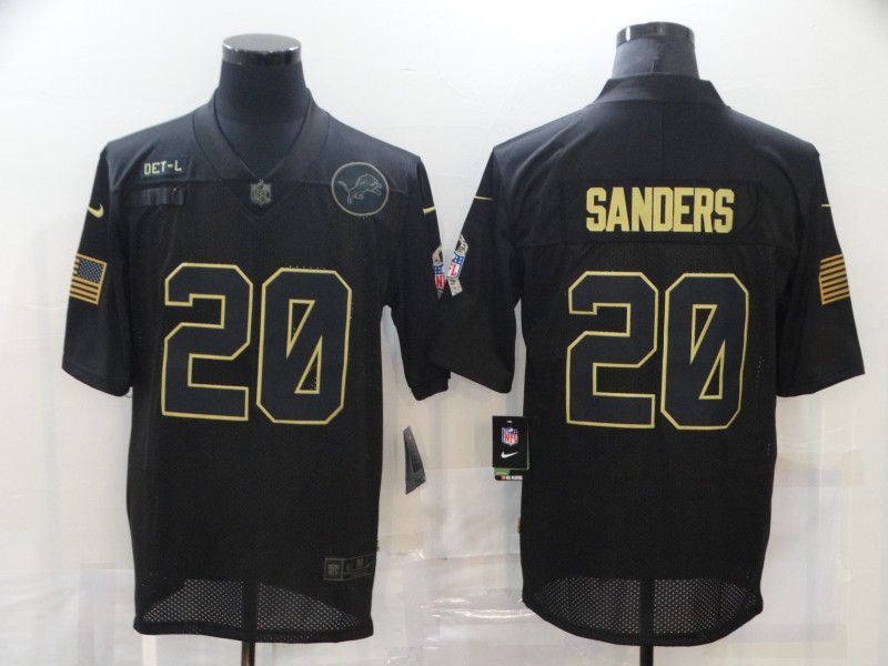 Men Detroit Lions #20 Sanders Black gold lettering 2020 Nike NFL Jersey->miami dolphins->NFL Jersey